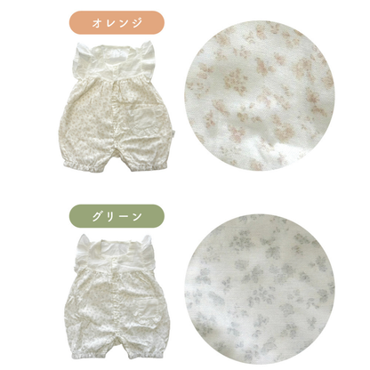 ガーゼレース袖小花柄カバーオール