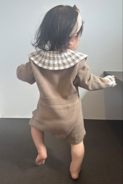 pupチェックニットロンパース