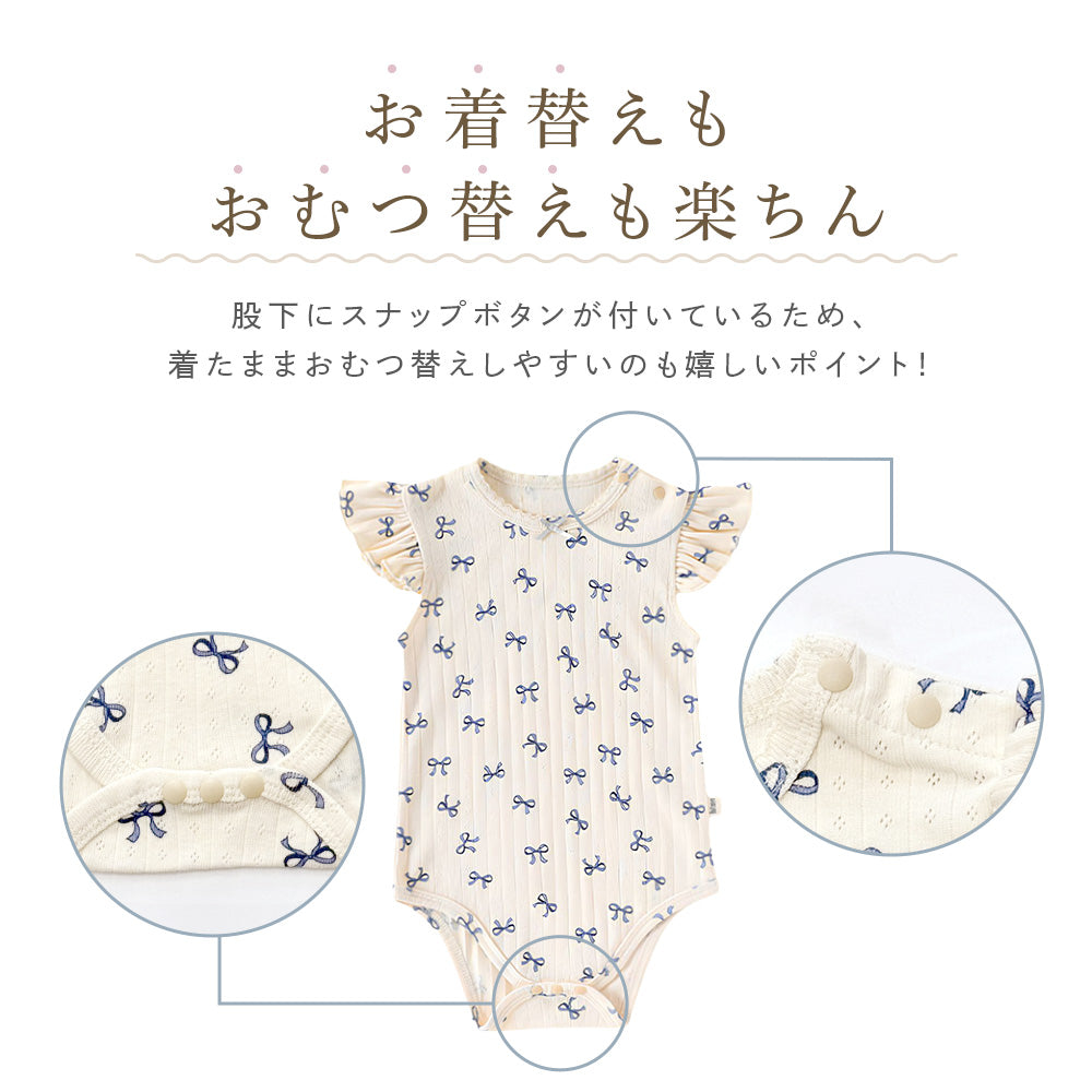 リボン＆ハート柄フリルロンパース