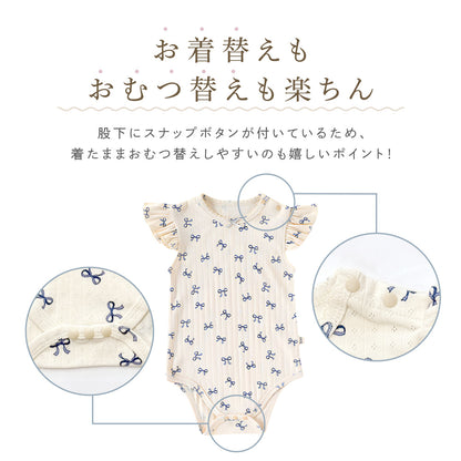 リボン＆ハート柄フリルロンパース