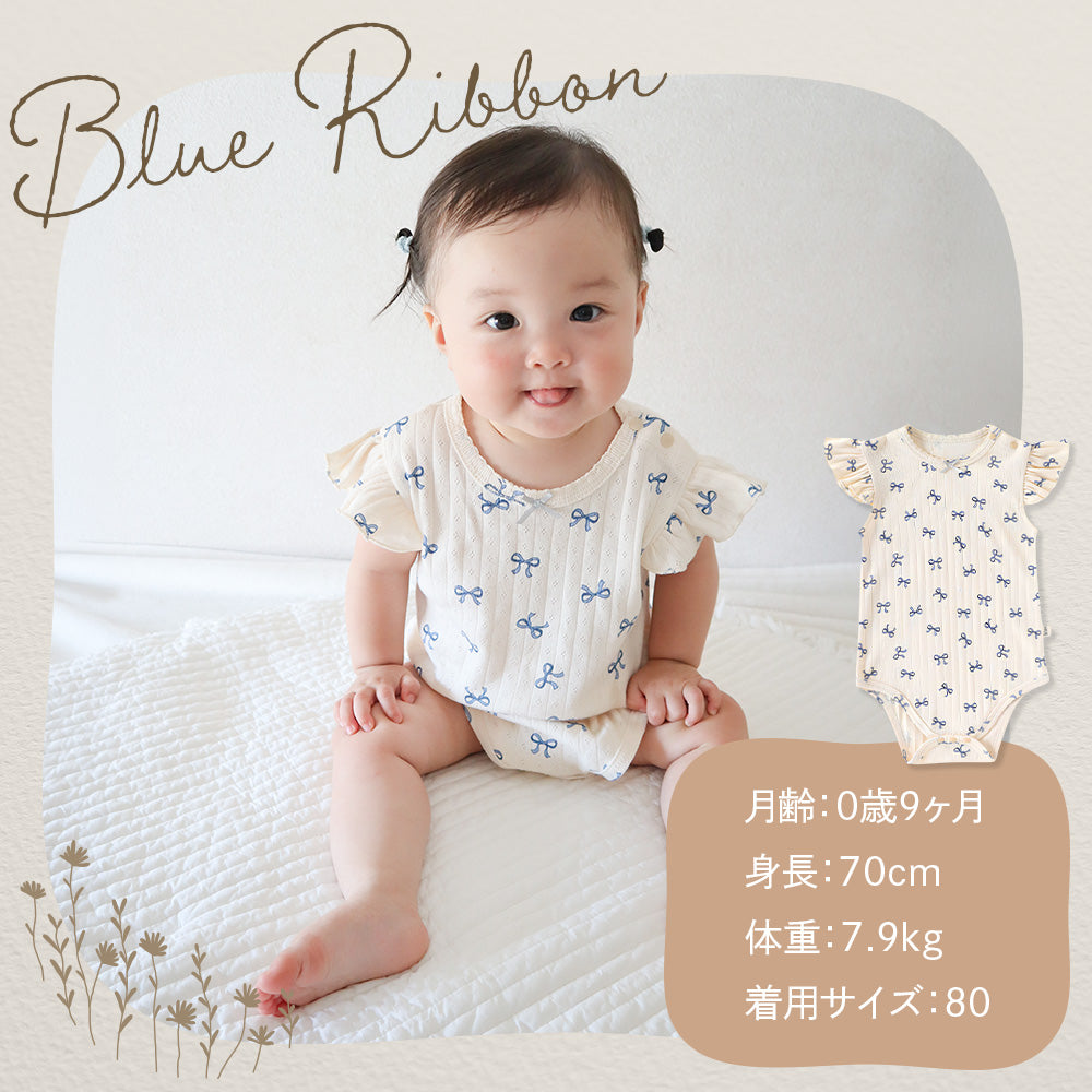 リボン＆ハート柄フリルロンパース
