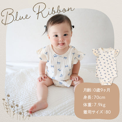 リボン＆ハート柄フリルロンパース