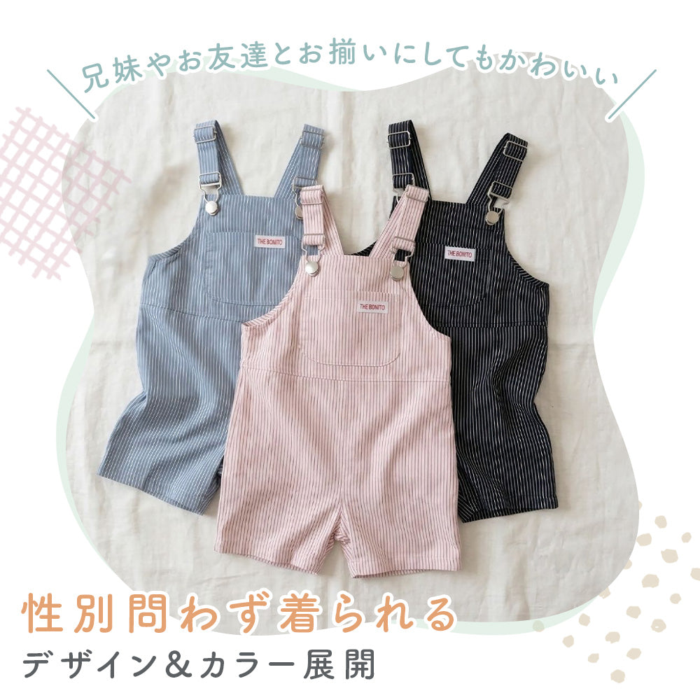 胸タグストライプサロペット