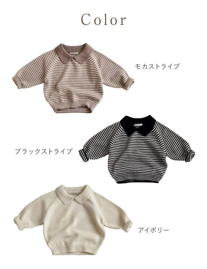 襟付きニットプルオーバー