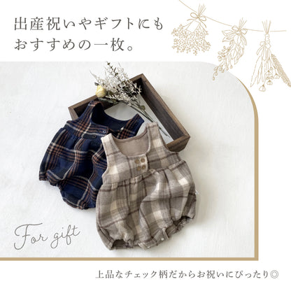 チェック柄バルーンロンパース