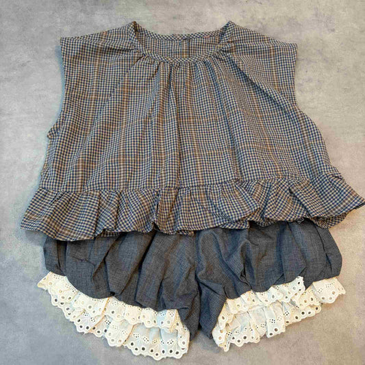 キッズチェック裾フリルシャツ